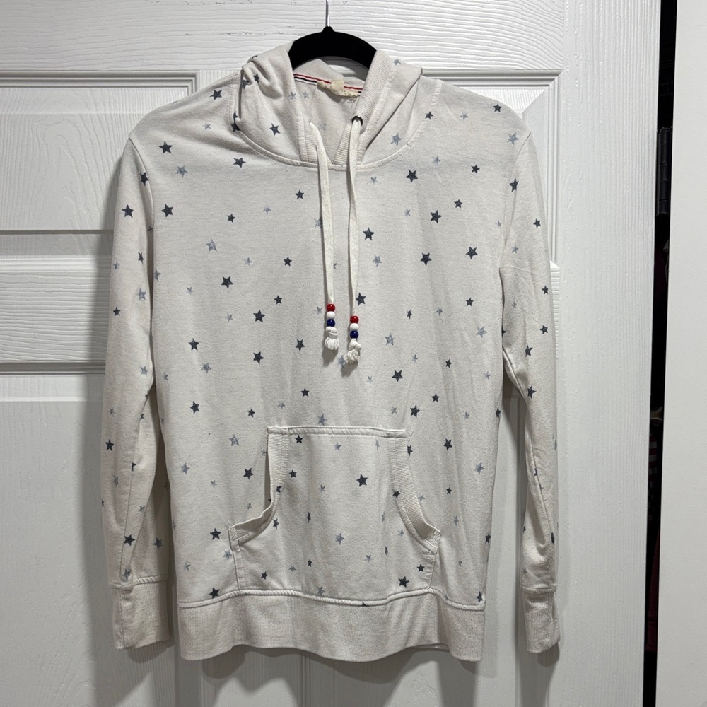 Women’s White & Blue Star Pattern Hoodie